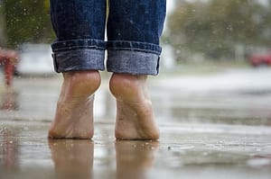 bare feet on the rain